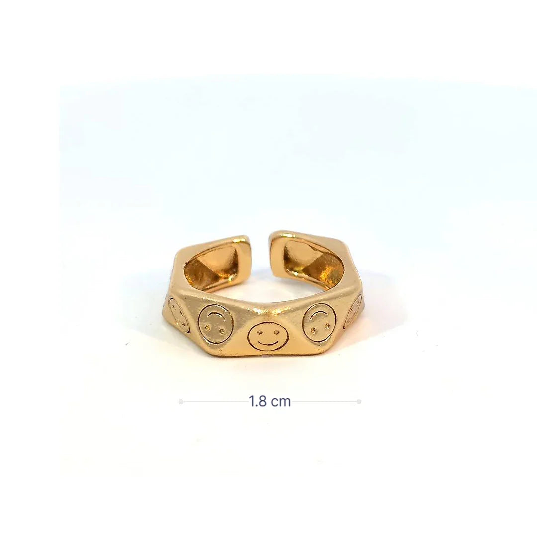 Verstelbare brede gouden ring met smiley's - Casa Jadel