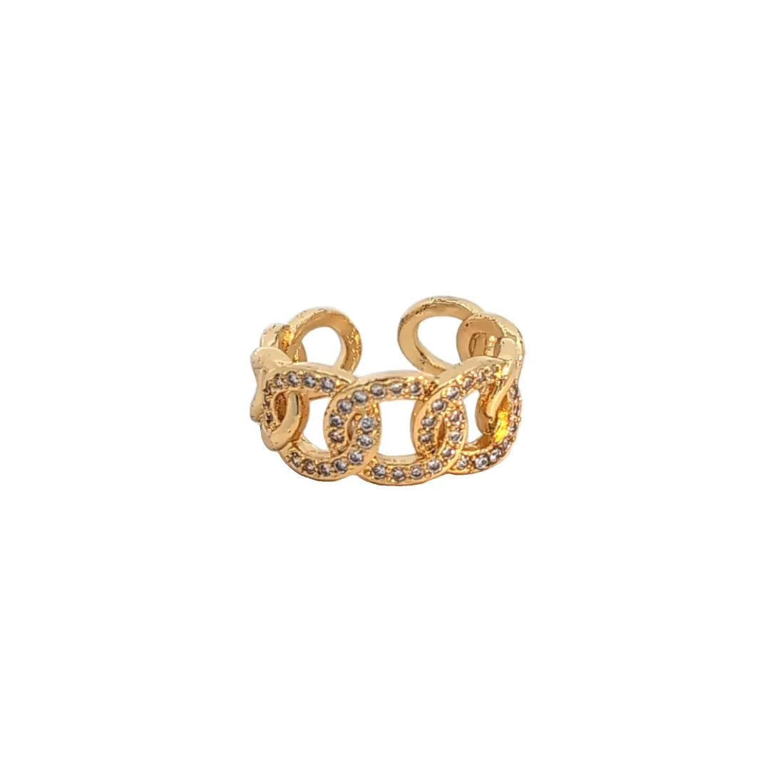 Verstelbare gouden ring met strass afgezet cirkels - Casa Jadel
