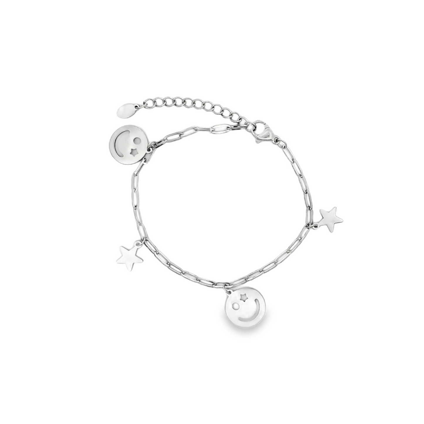 Zilveren armband met sterretjes en smileys bedels