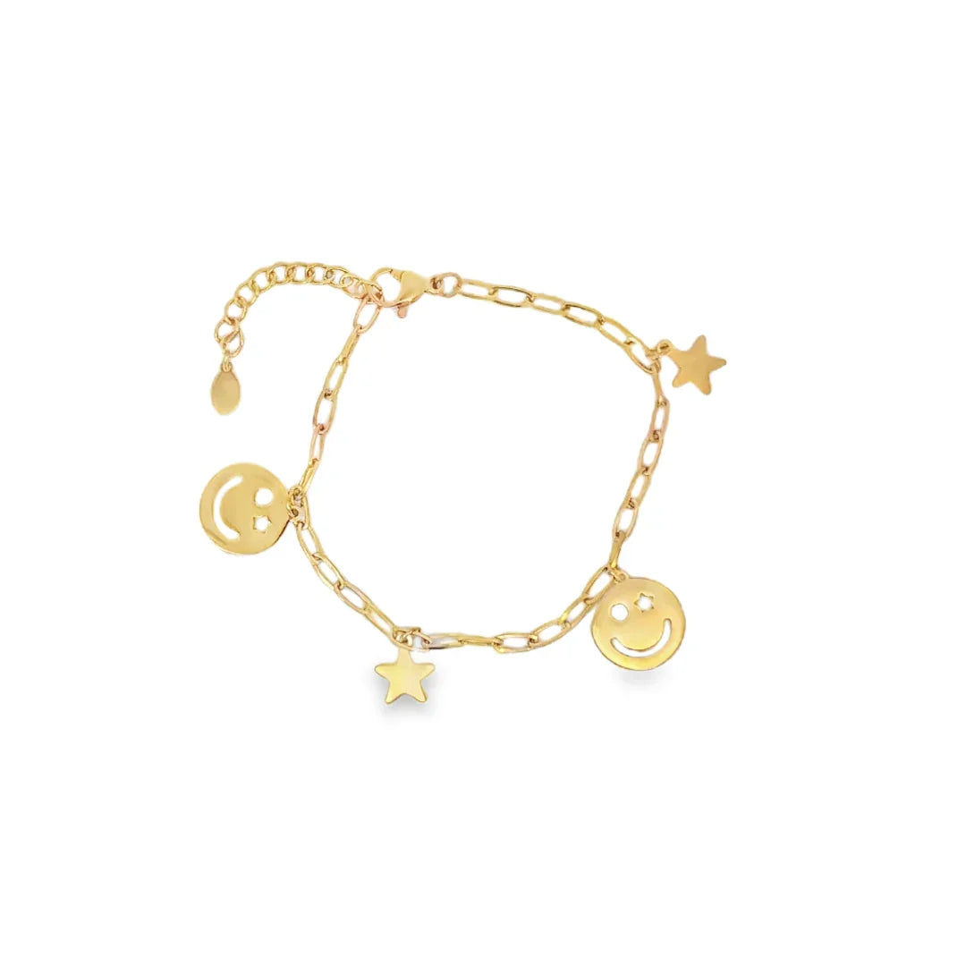 Gouden armband met sterretjes en smileys bedels - Casa Jadel