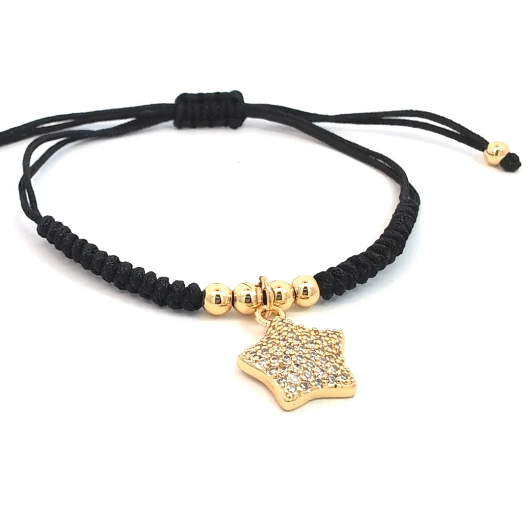 Verstelbare armband met gouden kraaltjes en ster met strass - Casa Jadel