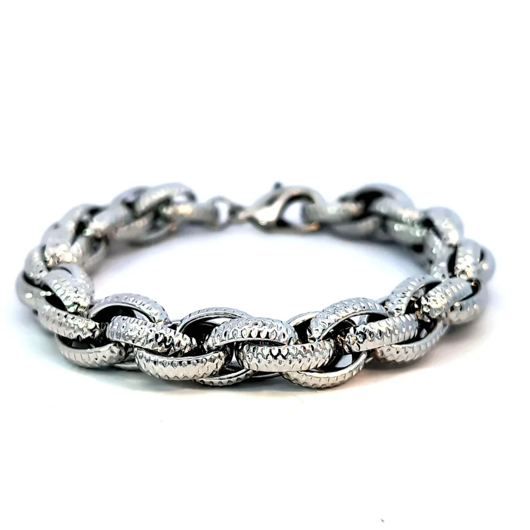 Geribbelde zilveren schakel armband - Casa Jadel