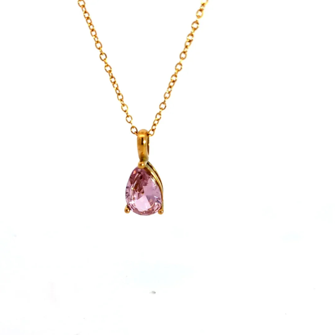 Gouden ketting met roze kristal druppel vormige bedel - Casa Jadel