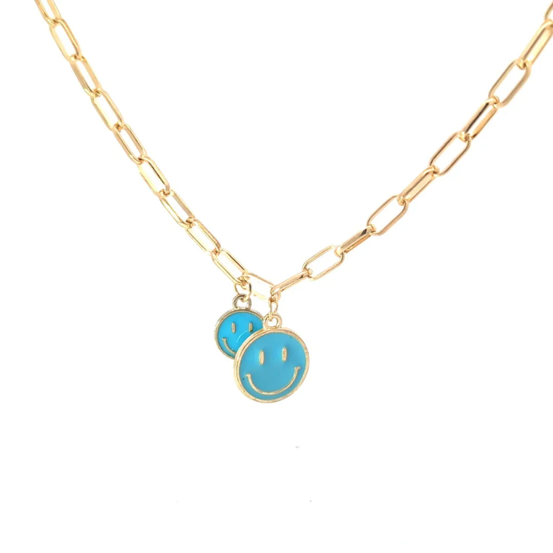 Gouden ketting met grote en kleine blauwe smiley - Casa Jadel