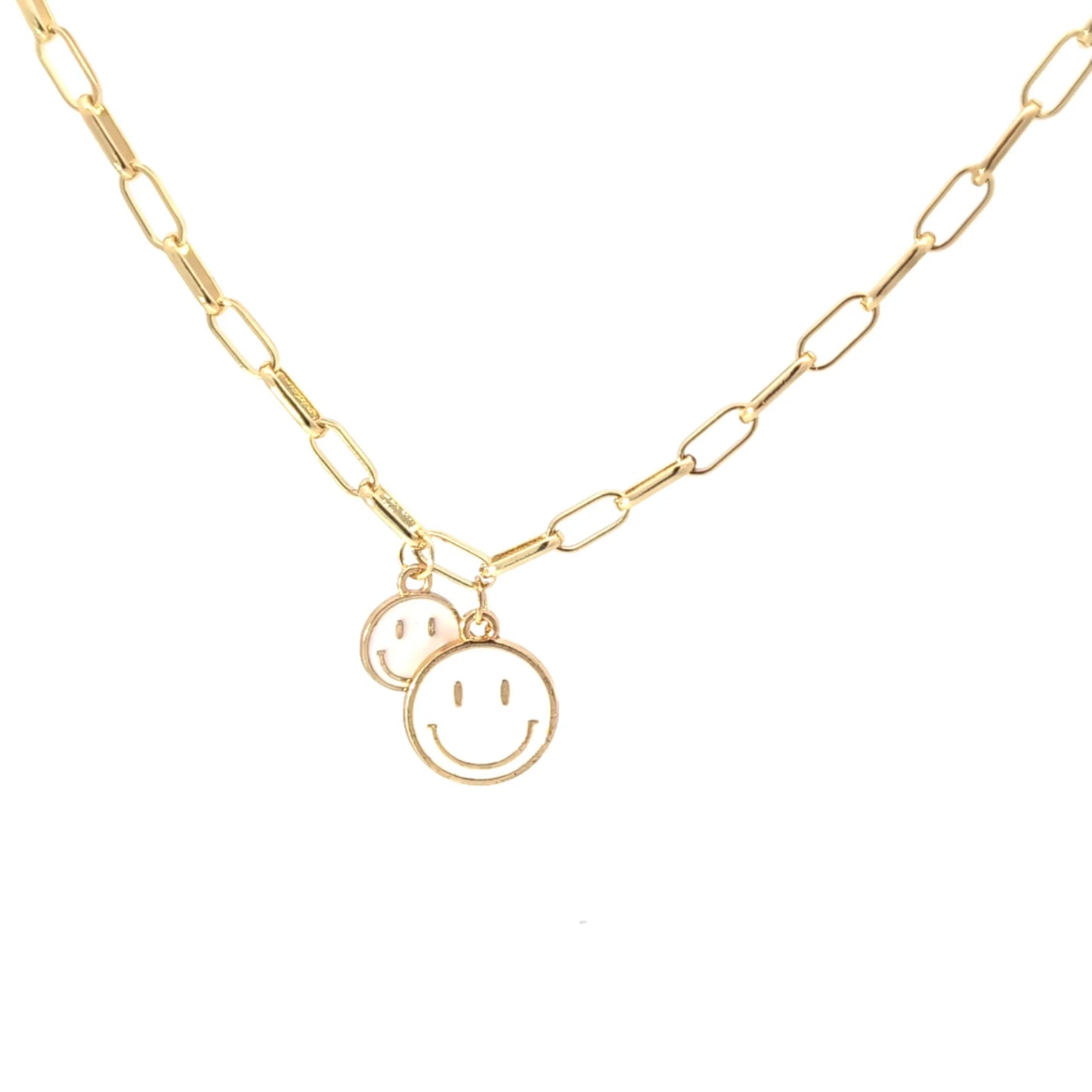 Gouden ketting met grote en kleine witte smiley - Casa Jadel