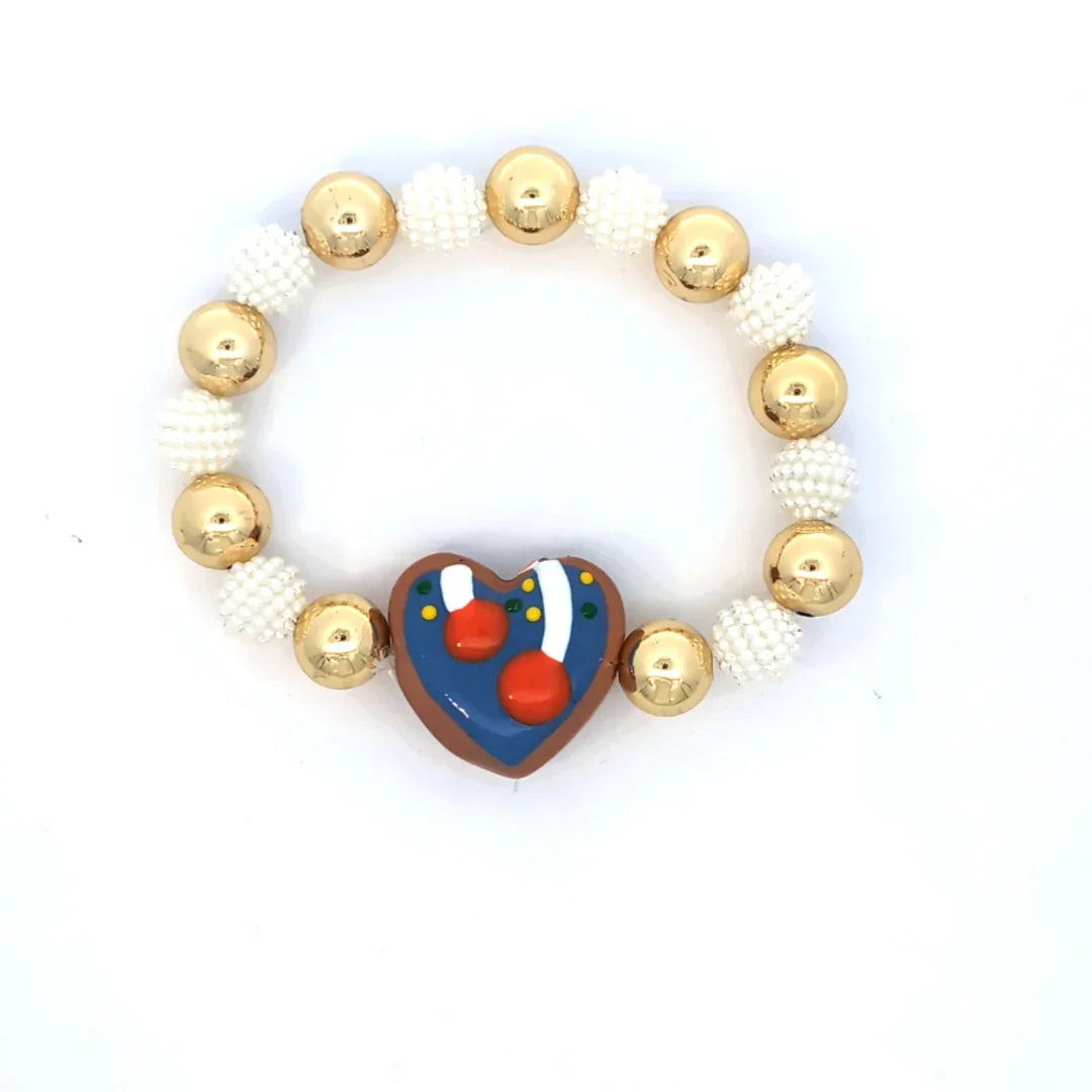 Armband goudkleurige en parelmoer kralen hartvormig blauwe bedel - Casa Jadel