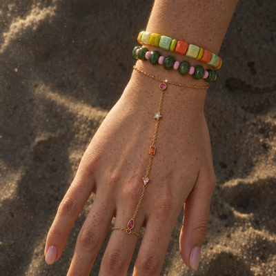 Gekleurde handchain en natuursteen set | handchain en armbanden