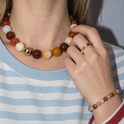 Goud en gele aventurijn set | ketting, armband en ring