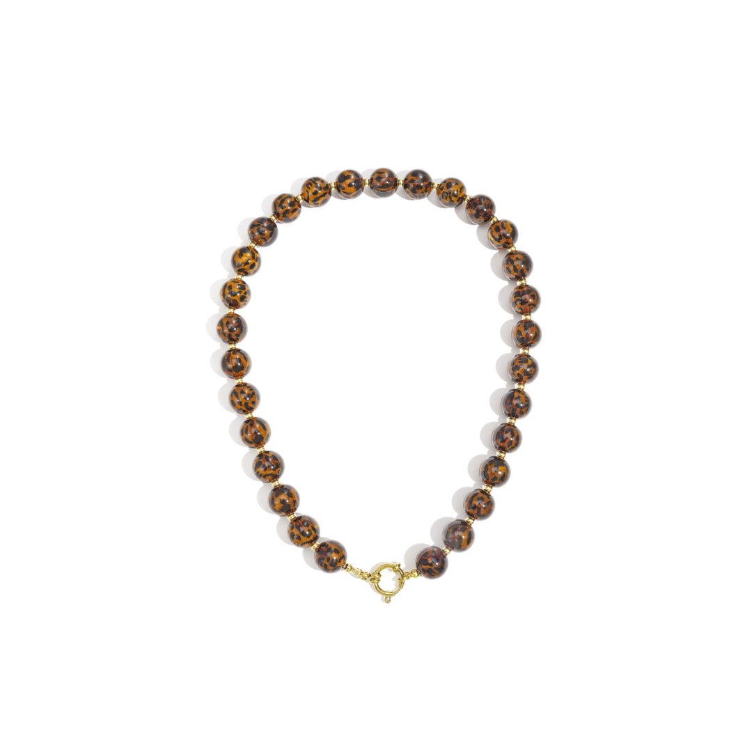 Amber bruine grote kralenketting panterprint
