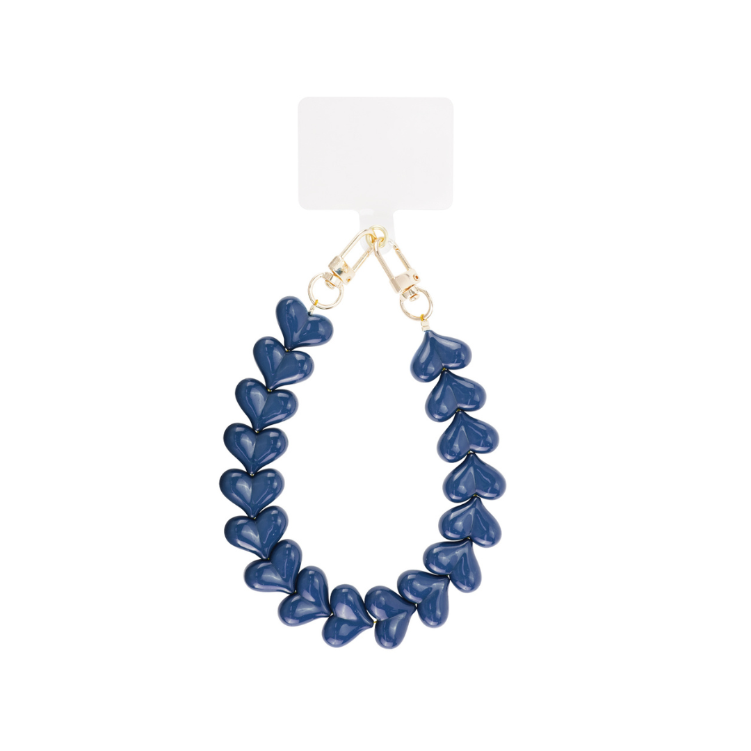 Donkerblauw hartjes telefoonkoord met goud | Casa Jadel