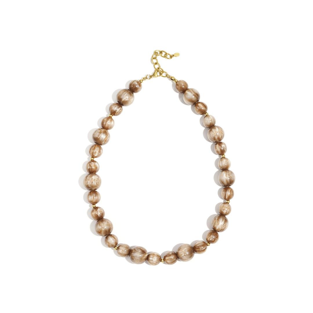 Grote kralen ketting gemarmerd bruin beige