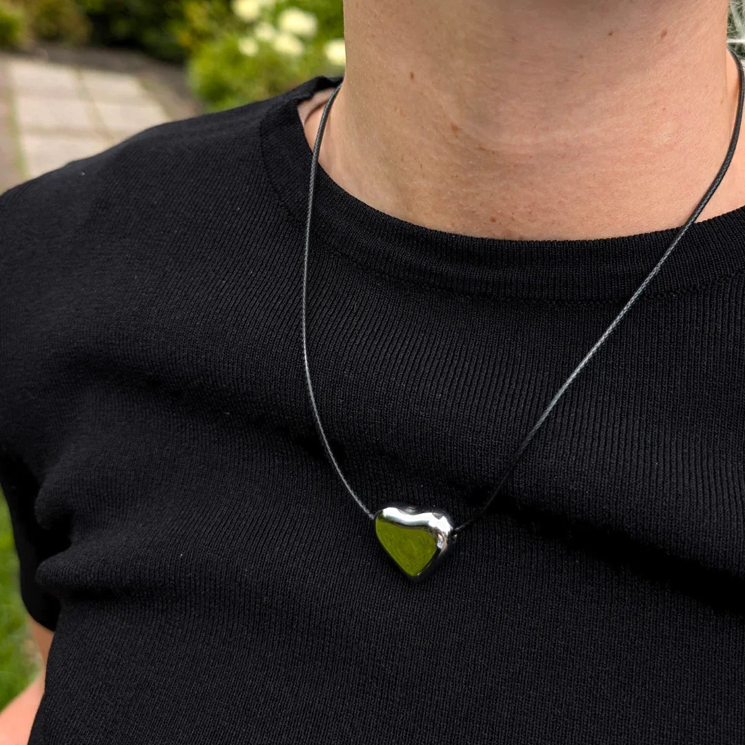 Zwart koord ketting met zilver hart - Casa Jadel