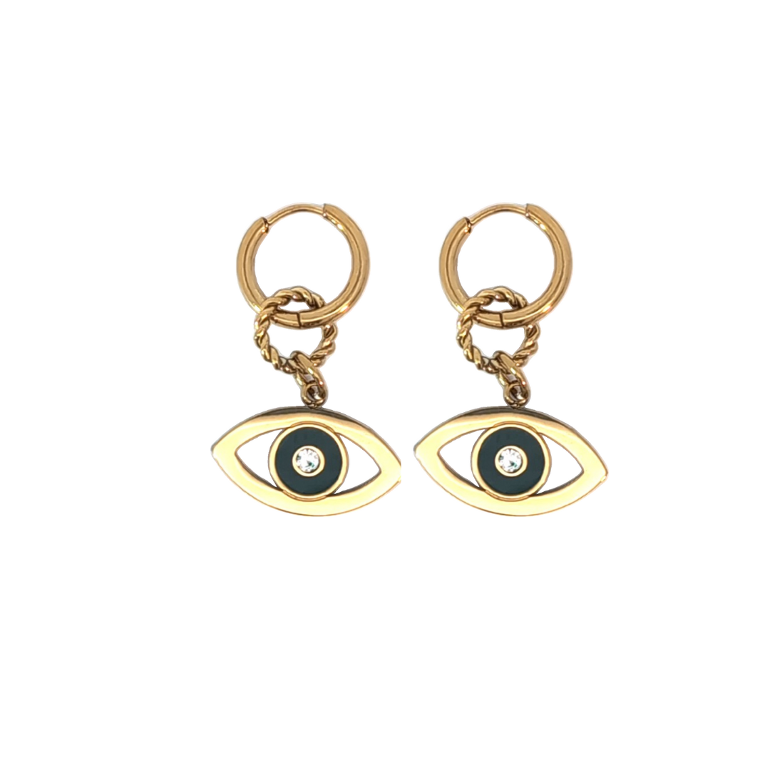 Oorringetjes goud met groen devil eye