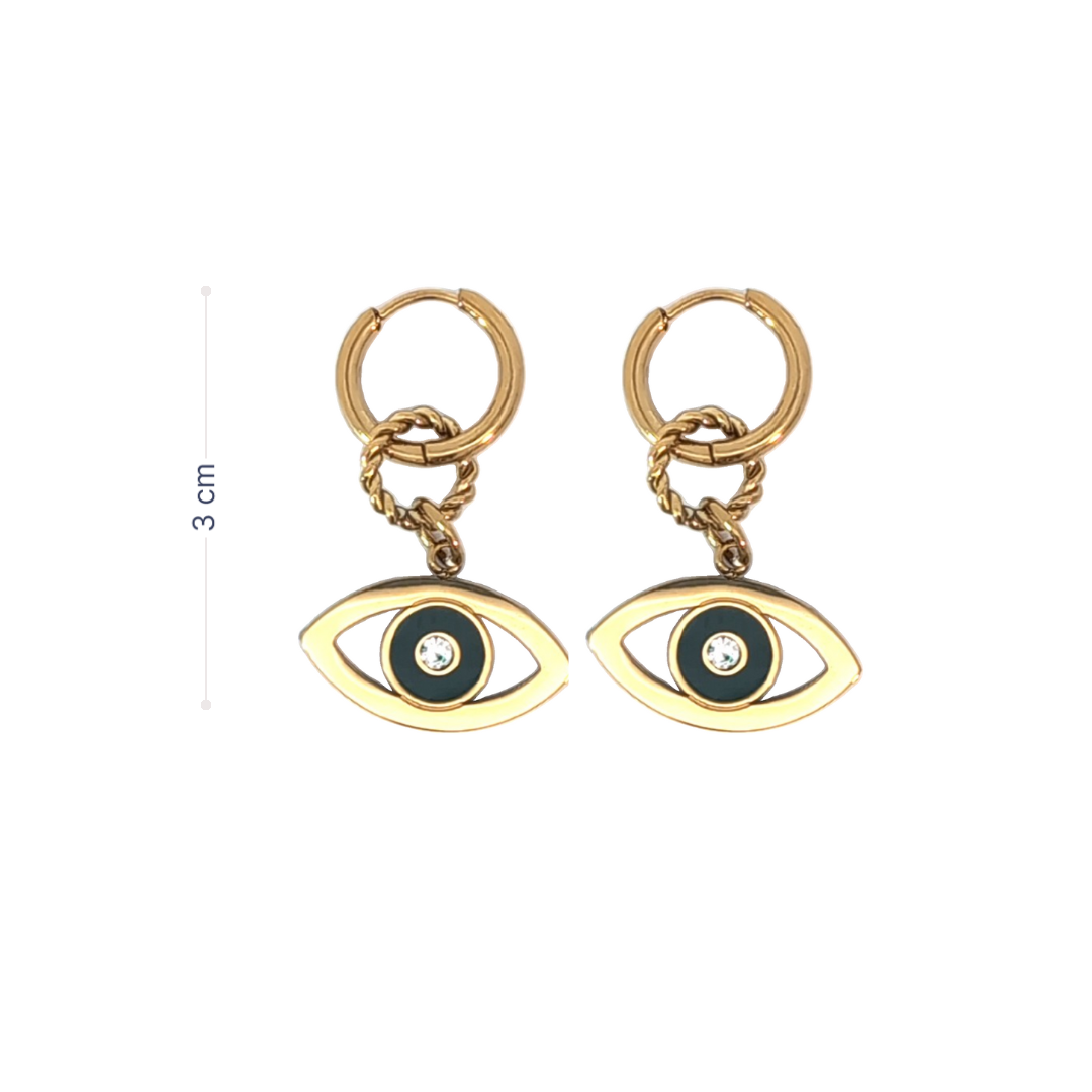 Oorringetjes goud met groen devil eye