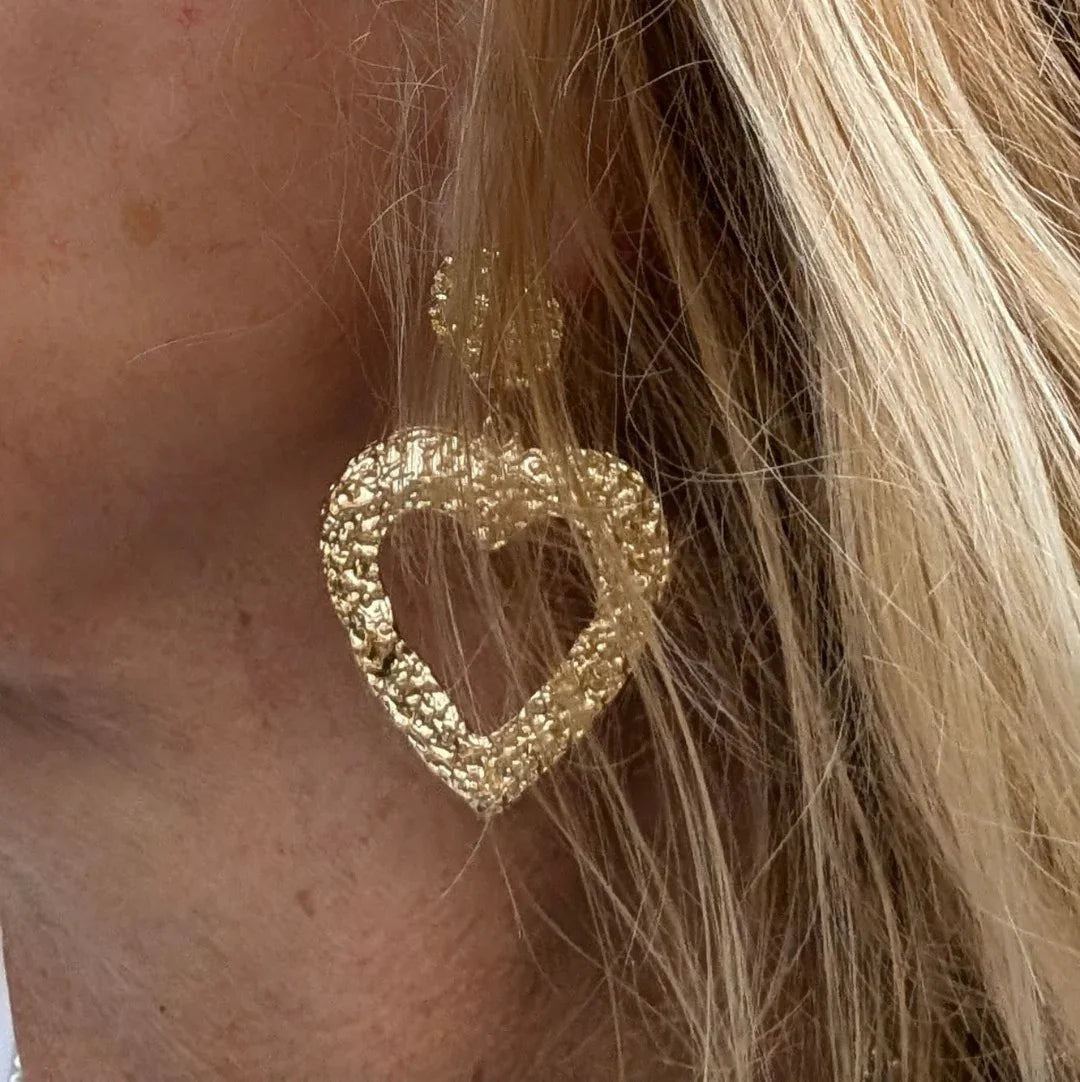 Vintage gouden hangend open hart oorknopjes - Casa Jadel