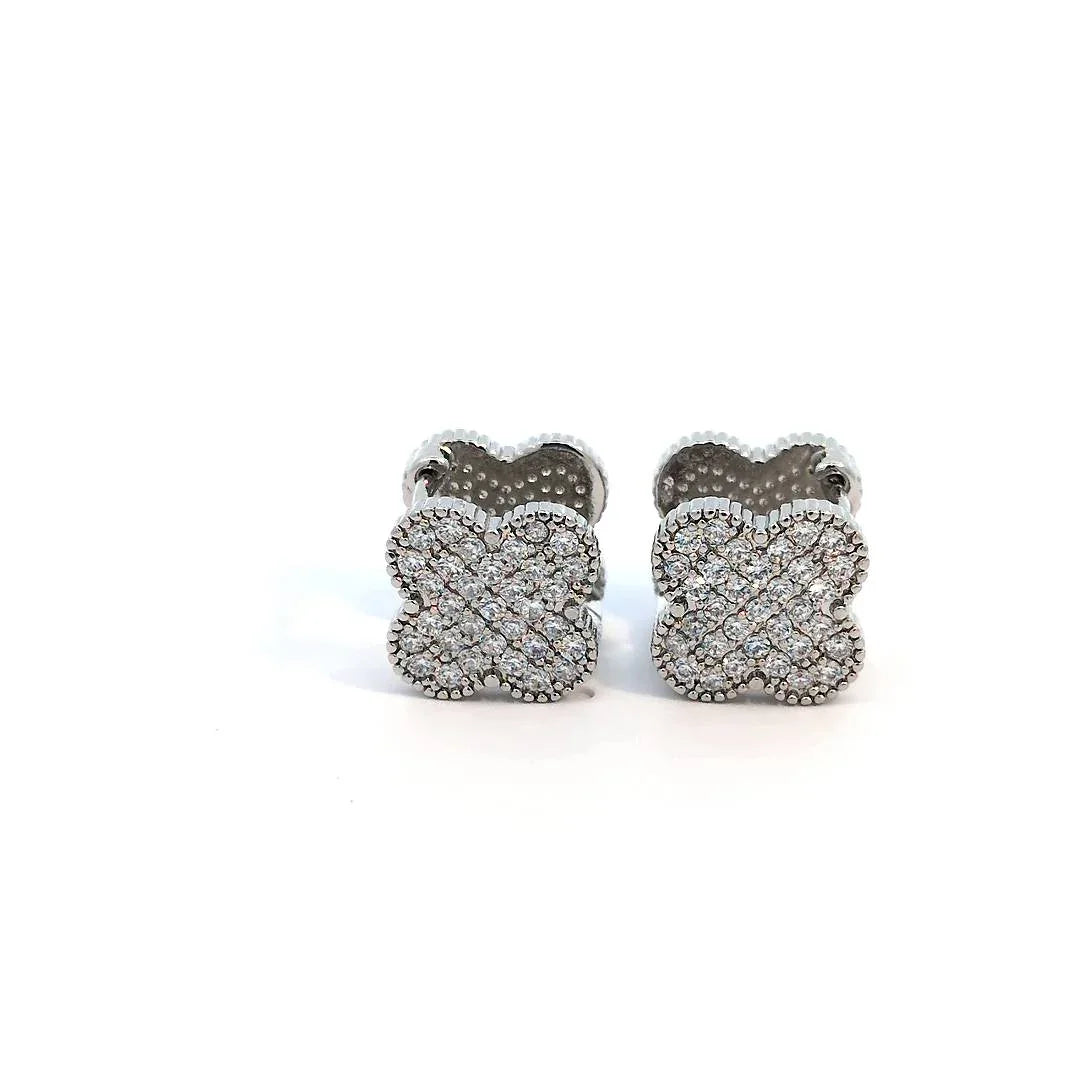 Clover oorknopjes zilver met wit andere kant met kleine witte kristallen - Casa Jadel