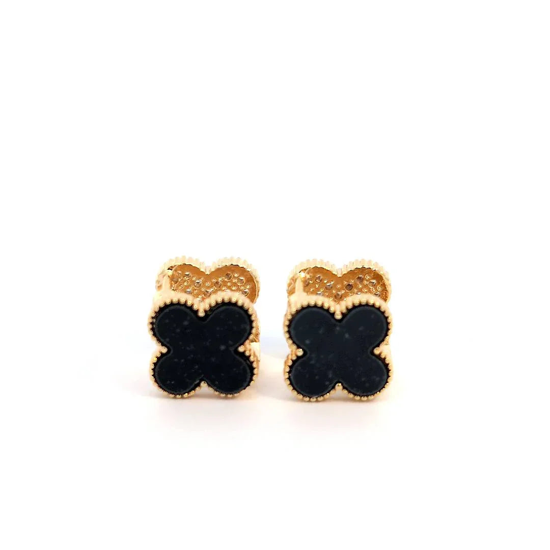 Clover oorknopjes goud met zwart andere kant met kleine witte kristallen - Casa Jadel