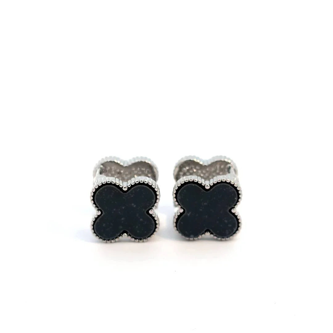 Clover oorknopjes zilver met zwart andere kant met kleine witte kristallen - Casa Jadel