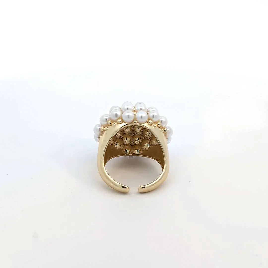 Goudkleurige brede pareltjes ring - Casa Jadel