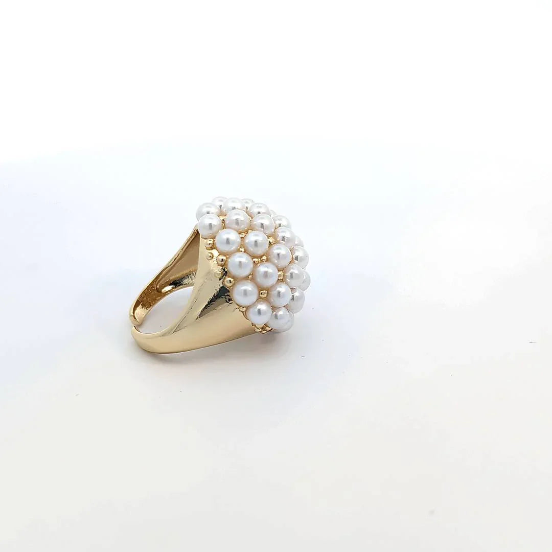 Goudkleurige brede pareltjes ring - Casa Jadel