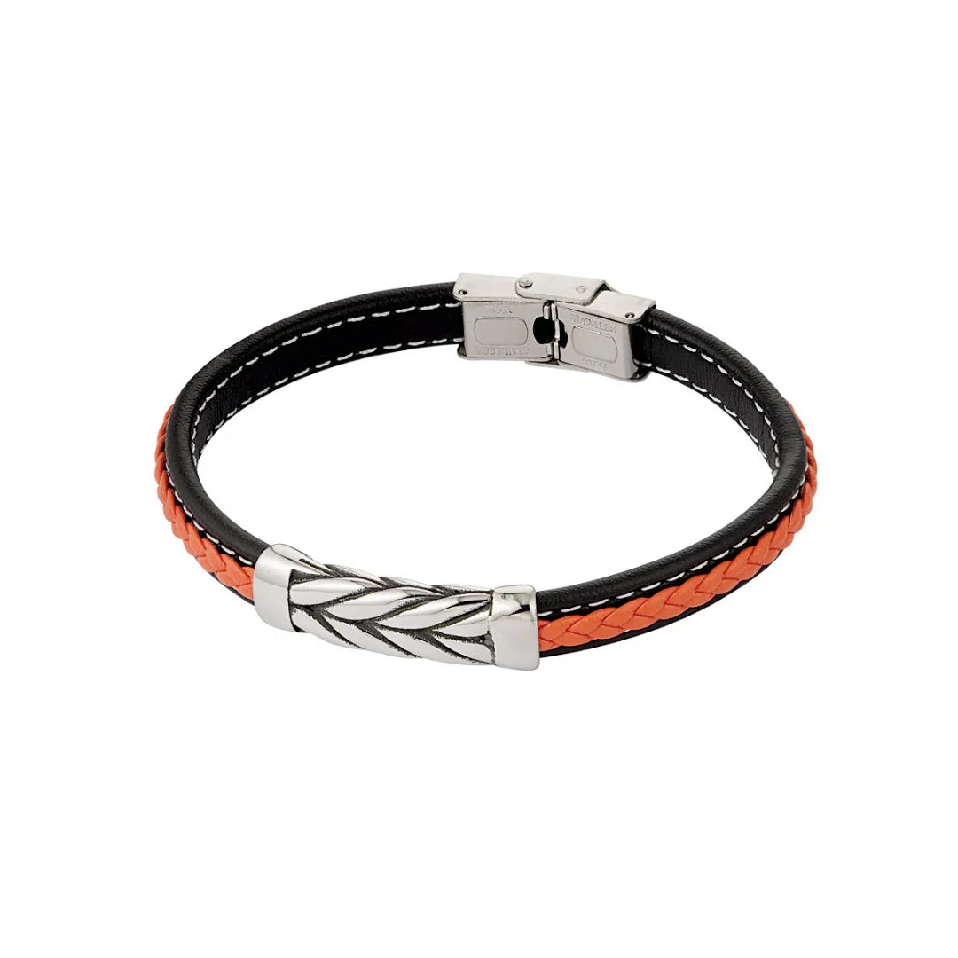 Armband heren gevlochten zilver zwart/rood