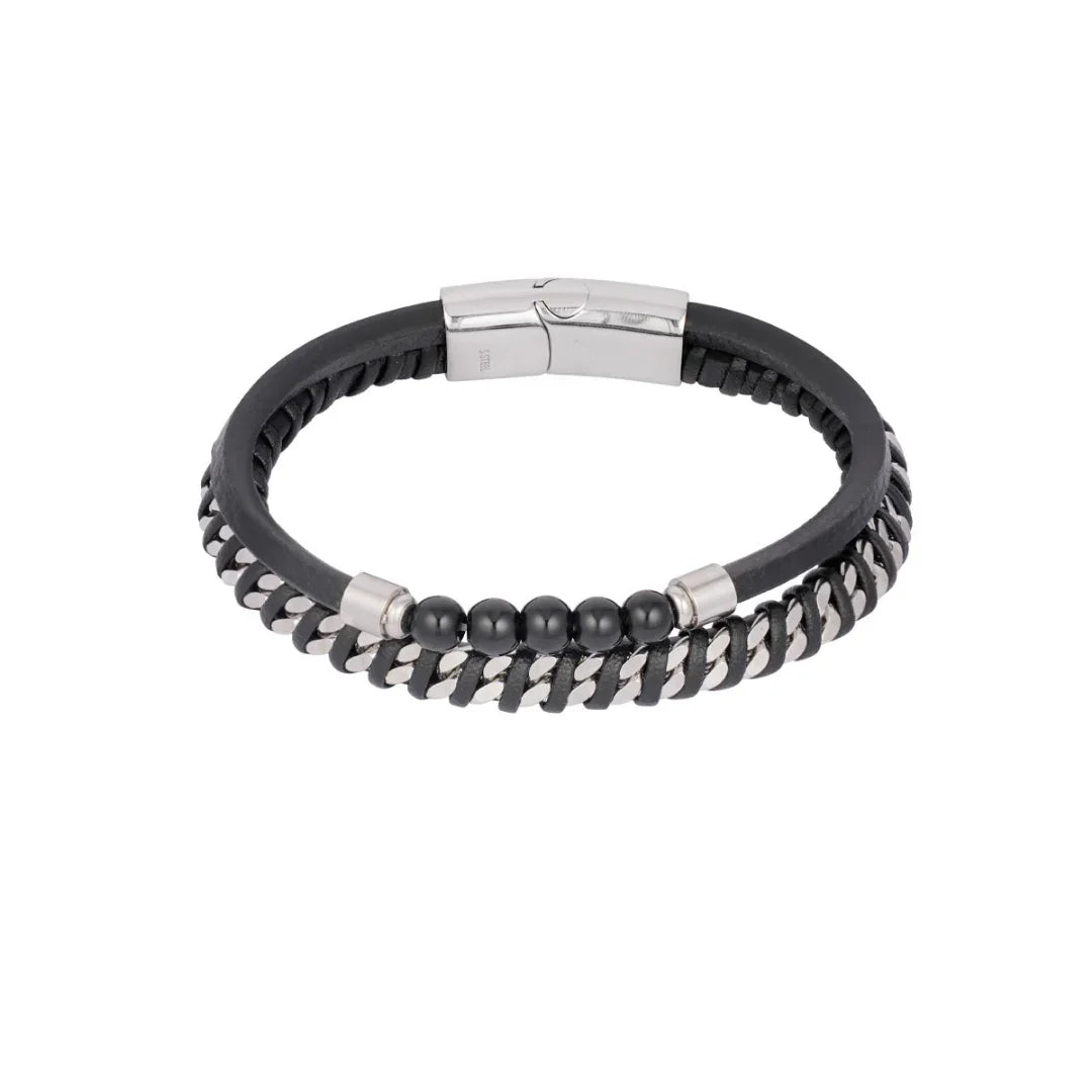 Armband heren Stylish zwart, zilver en kralen.