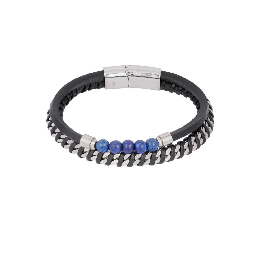 Armband heren Stylish kralen, leer en zilver