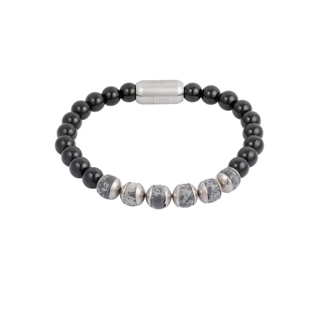 Armband heren Bead kralen, zilver, zwart en grijs