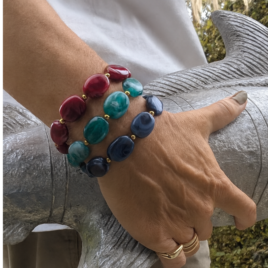 Grote kralen armband gemarmerd groen