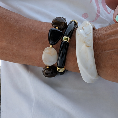 Armbanden set zwart offwhite donkerbruin