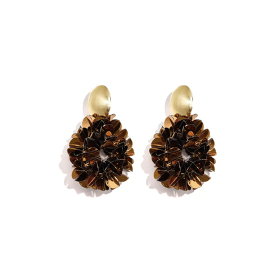 Bruine bloemen bohemian statement oorbellen met goud