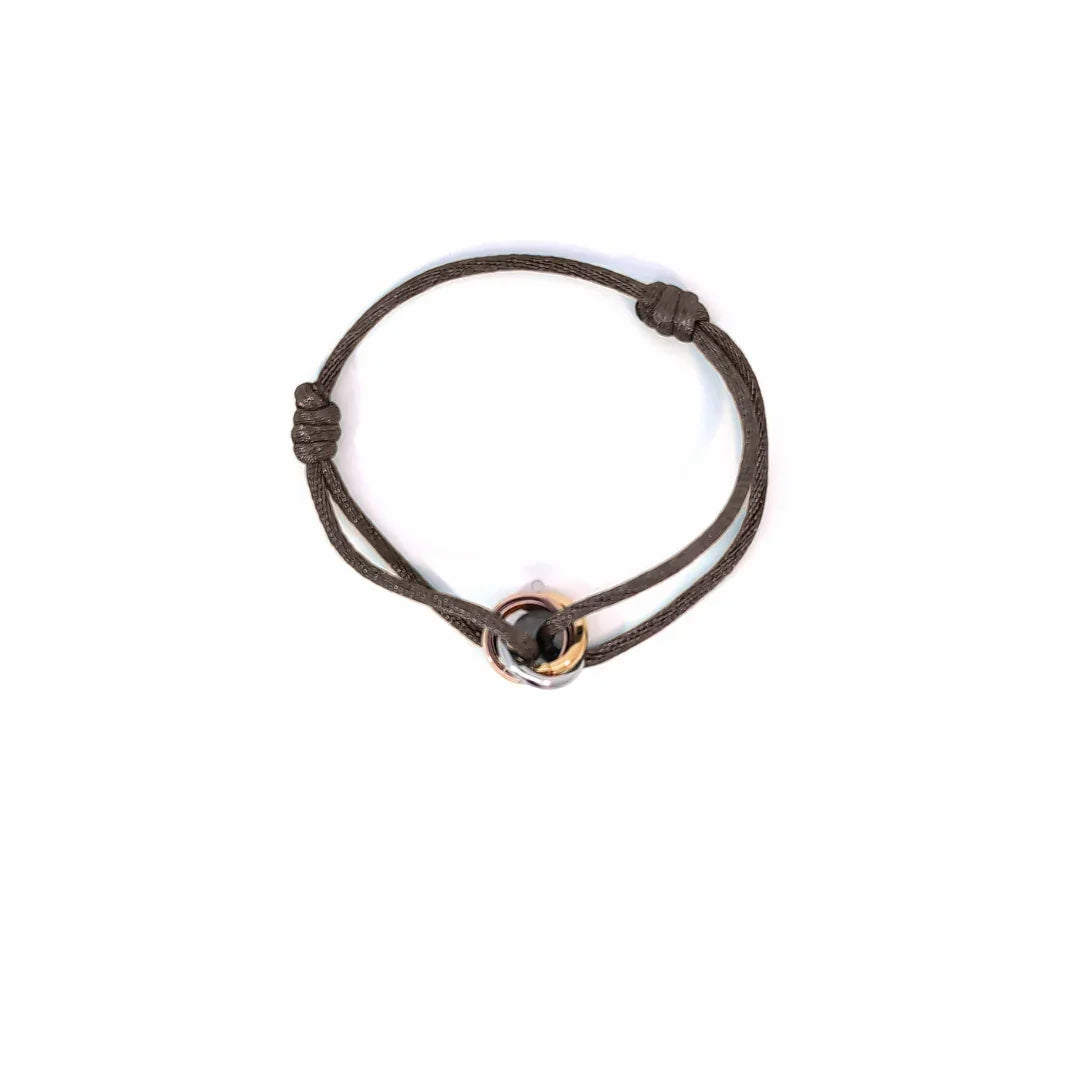 Bruin koord armbandje met 3 ringetjes - Casa Jadel