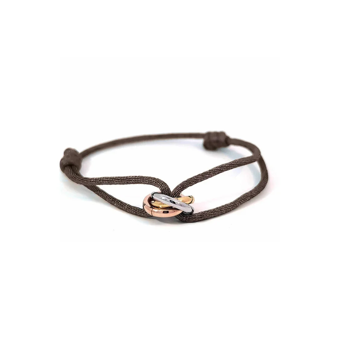 Bruin koord armbandje met 3 ringetjes - Casa Jadel