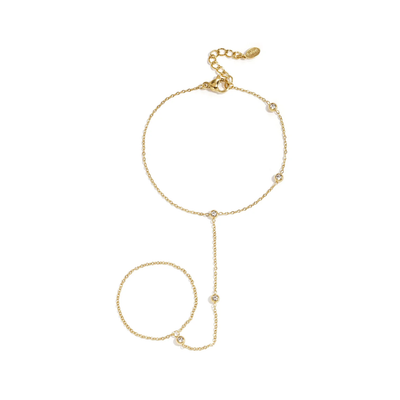 Goudkleurige asymmetrische hand chain met strass