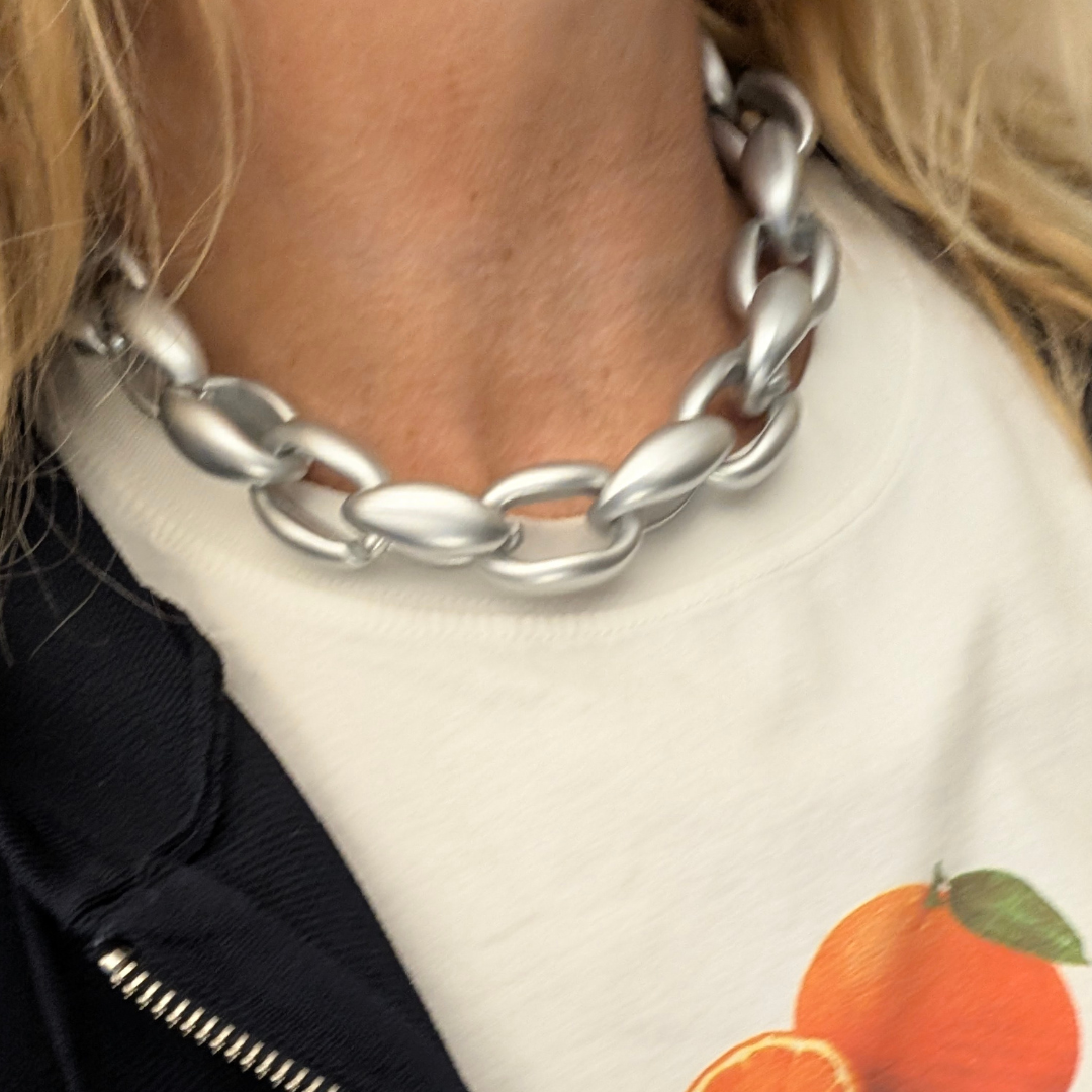 Grove zilver kleurige schakel ketting