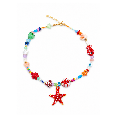 Handgemaakte trinket glazen kralenketting met rode zeester bedel