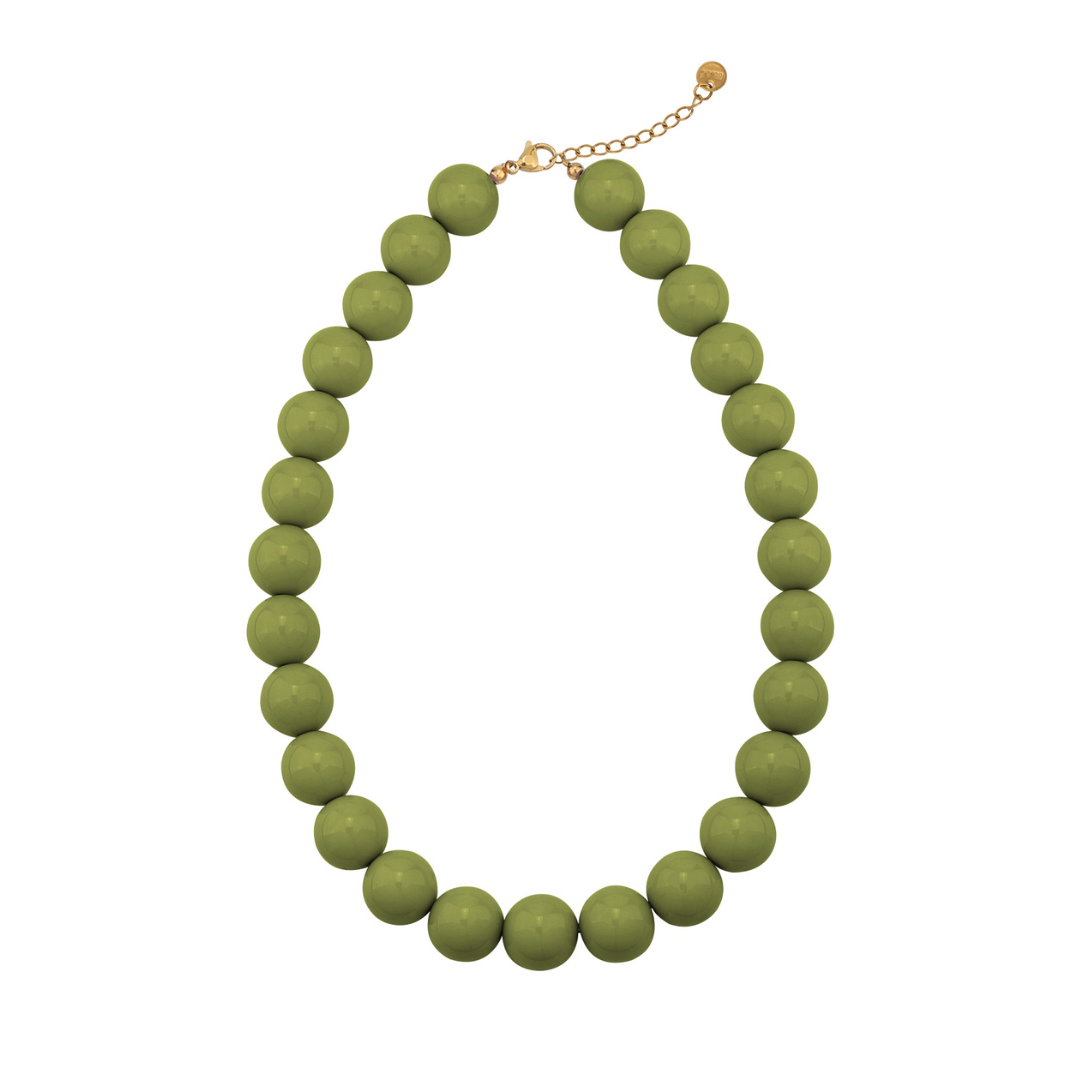 Grote kralen ketting olijf groen
