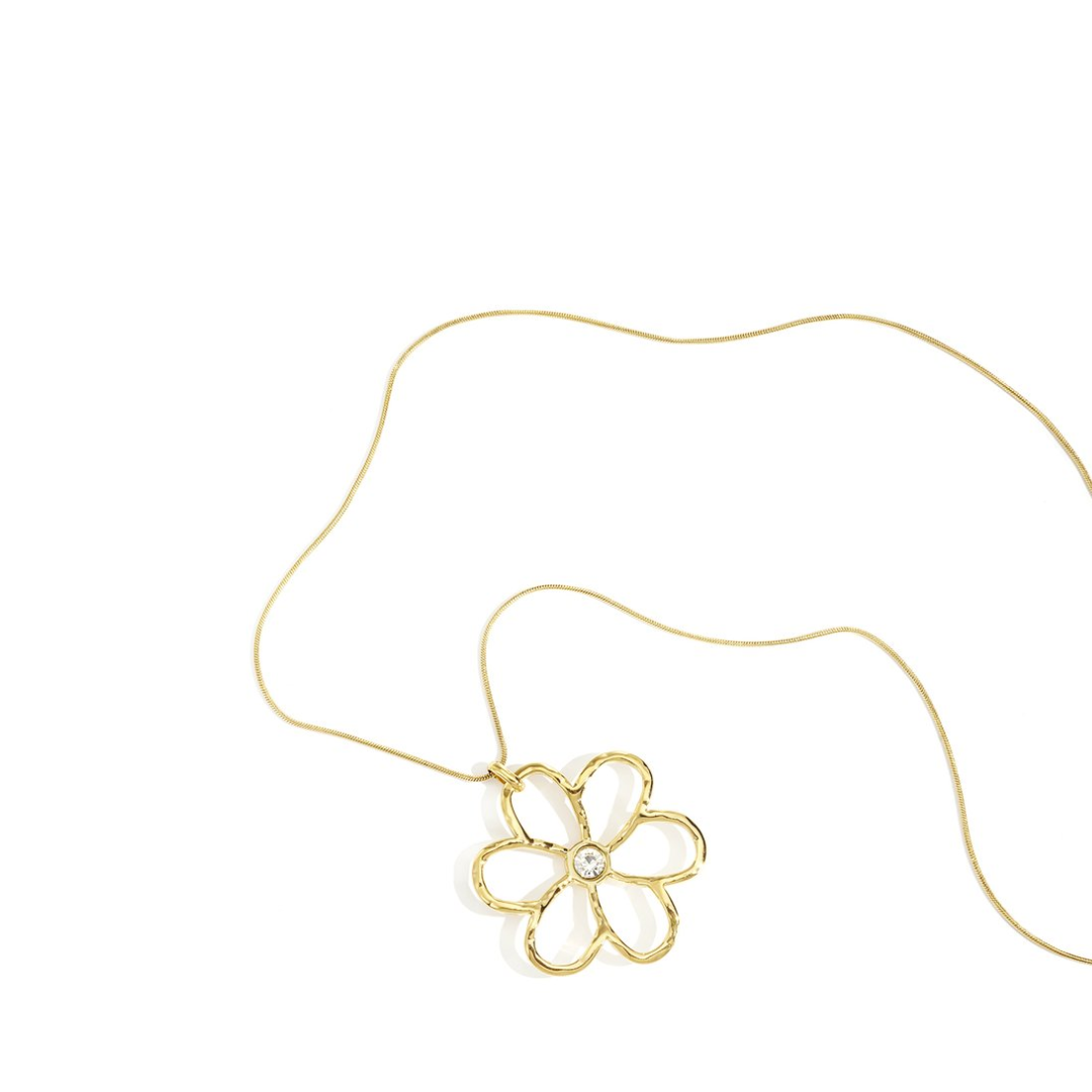 Lange gouden ketting met grote bloem