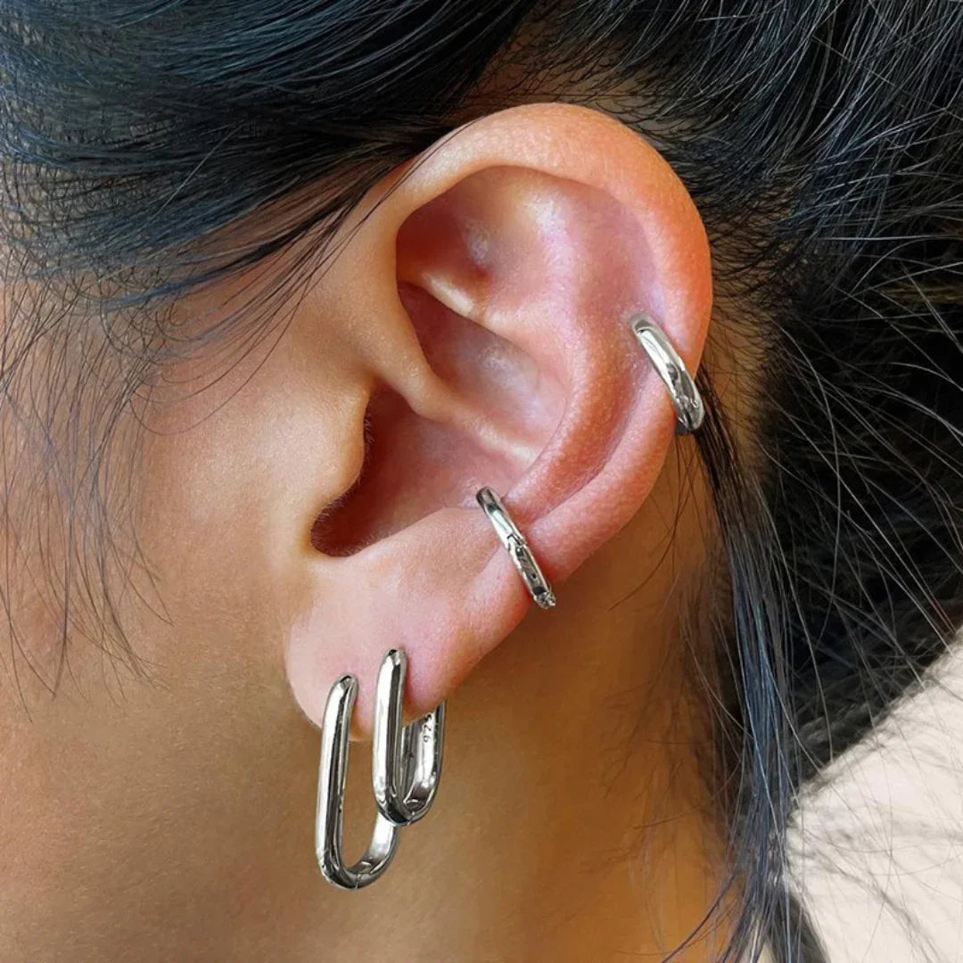 Zilveren langwerpig ovale oorring basic - L - Casa Jadel