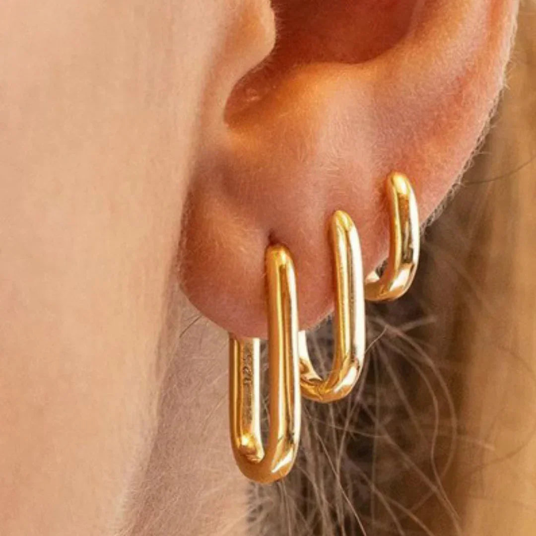 Gouden langwerpig ovale oorring basic - L - Casa Jadel