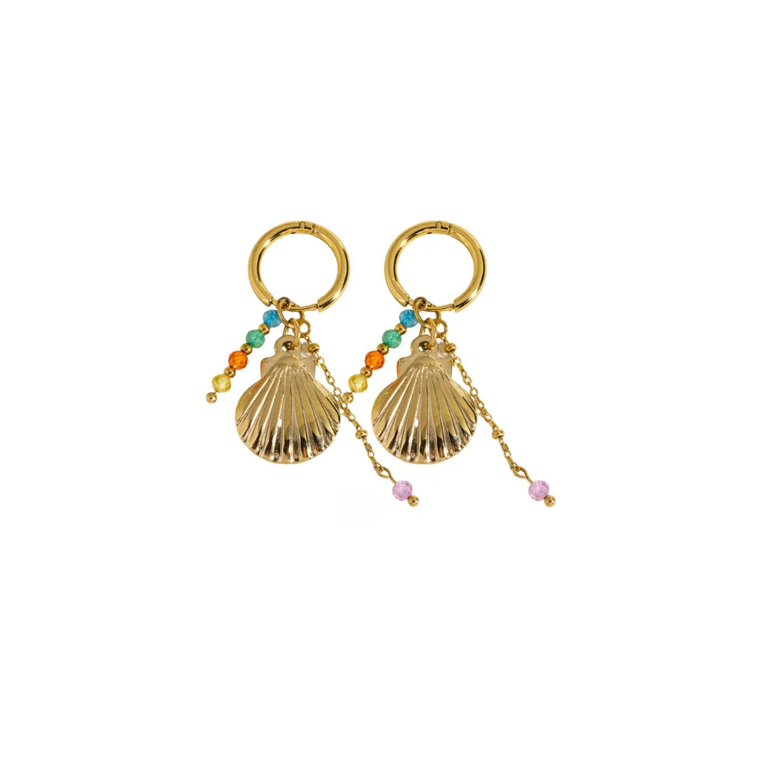Gouden oorringetjes met schelp multicolor kraaltjes - Casa Jadel