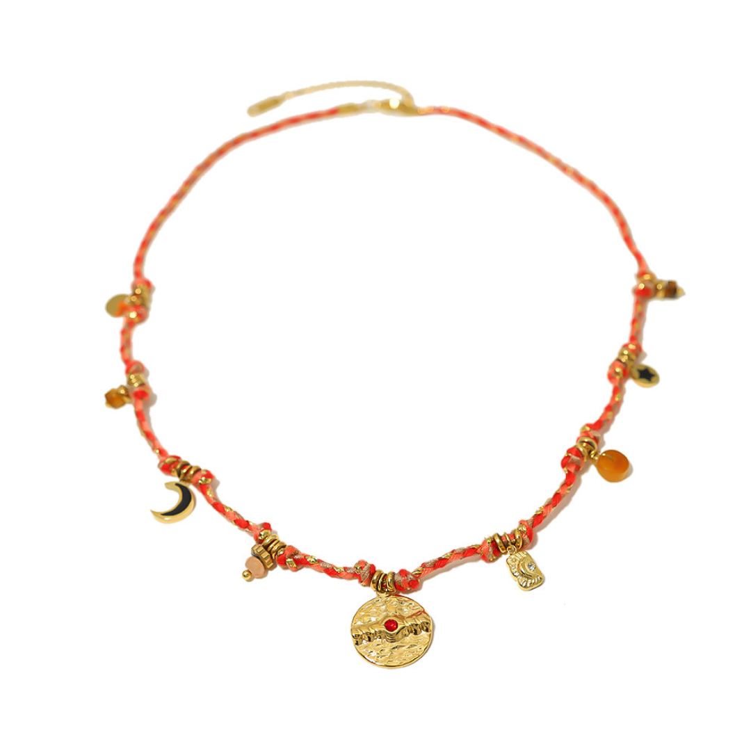 Gevlochten Ibiza oranje ketting
