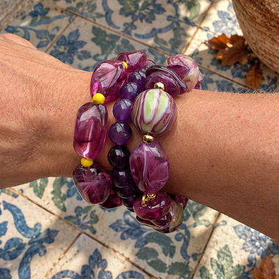 Paars fuchsia chunky armbanden set