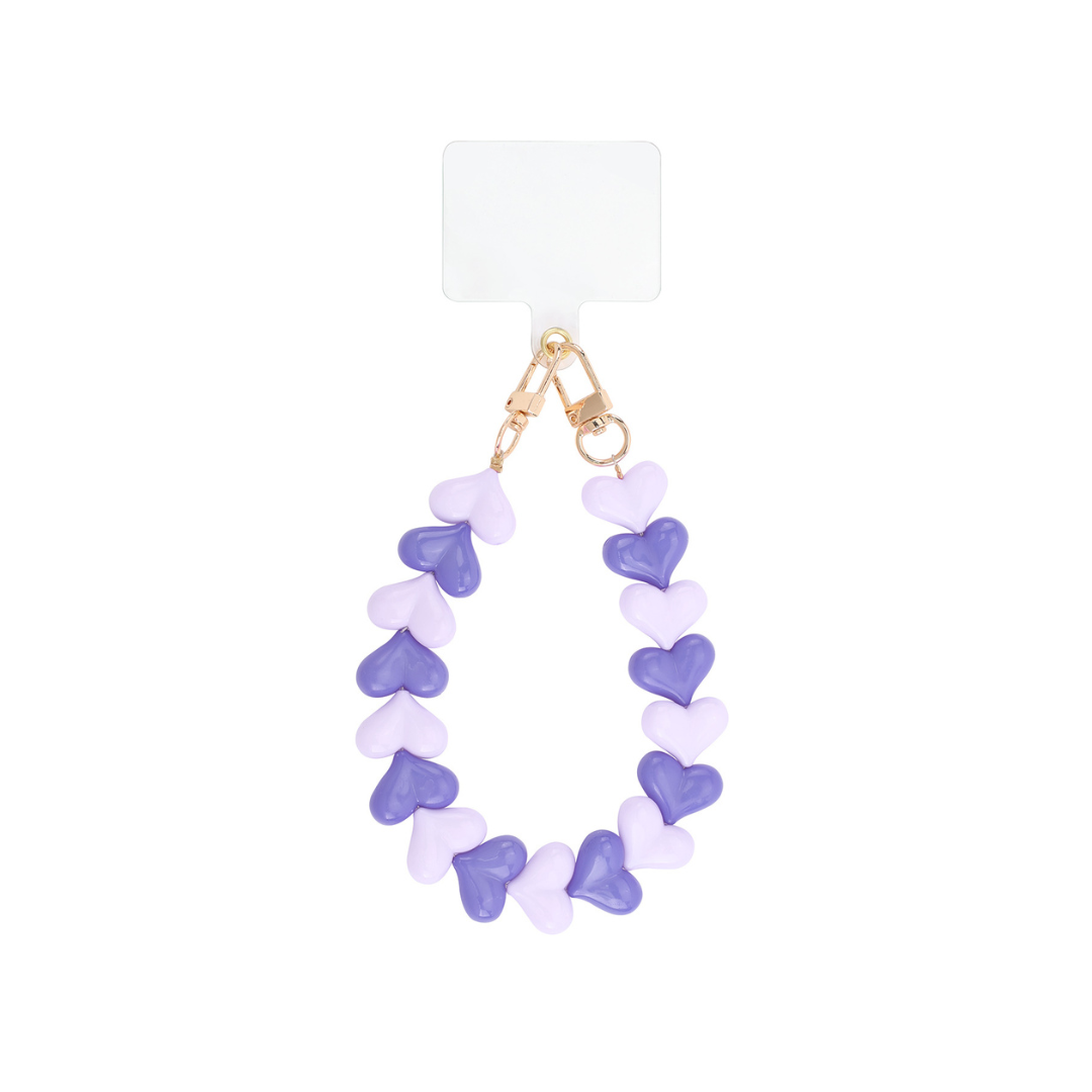 Paars hartjes telefoonkoord met glanzende kralen en goudkleurige sluiting van Casa Jadel