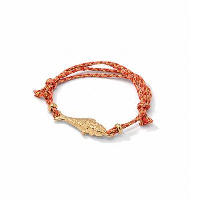 Rood-oranje rope armband met gouden visje
