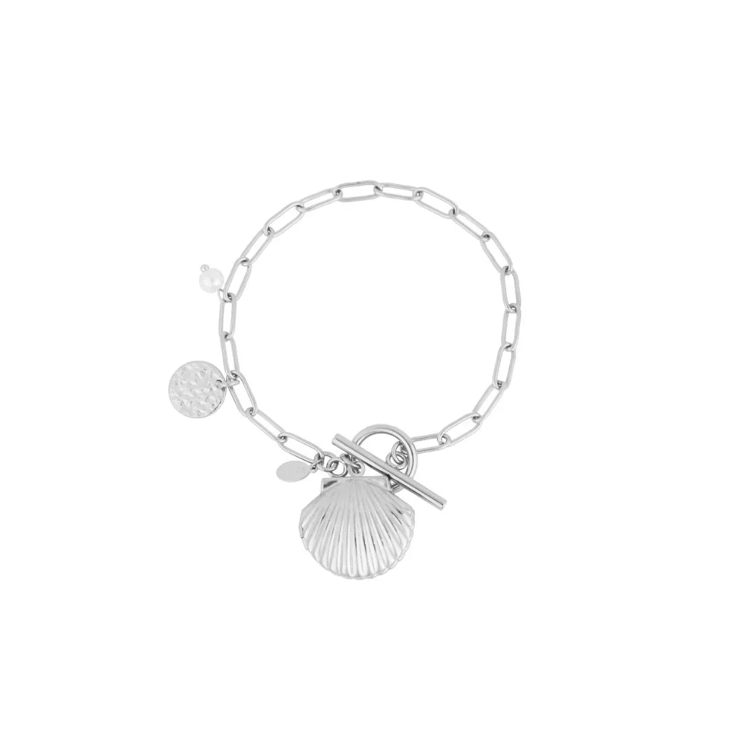 Zilveren schakel armband met schelp parel - Casa Jadel