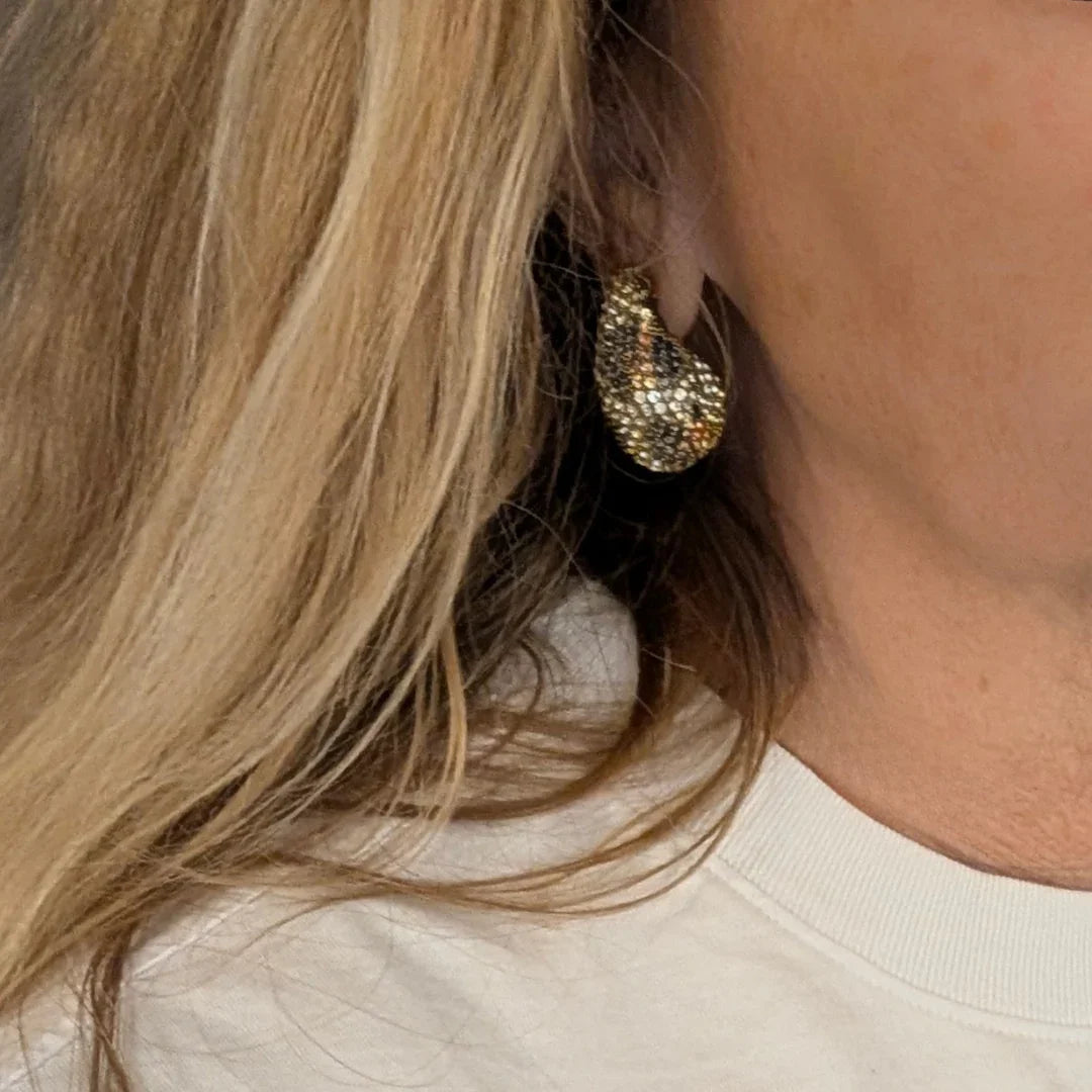 Druppel oorknopjes met panter print glitters allover - Casa Jadel