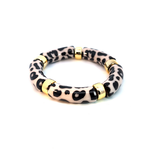 Roze panterprint gouden gemarmerde tube Parabaya armband
