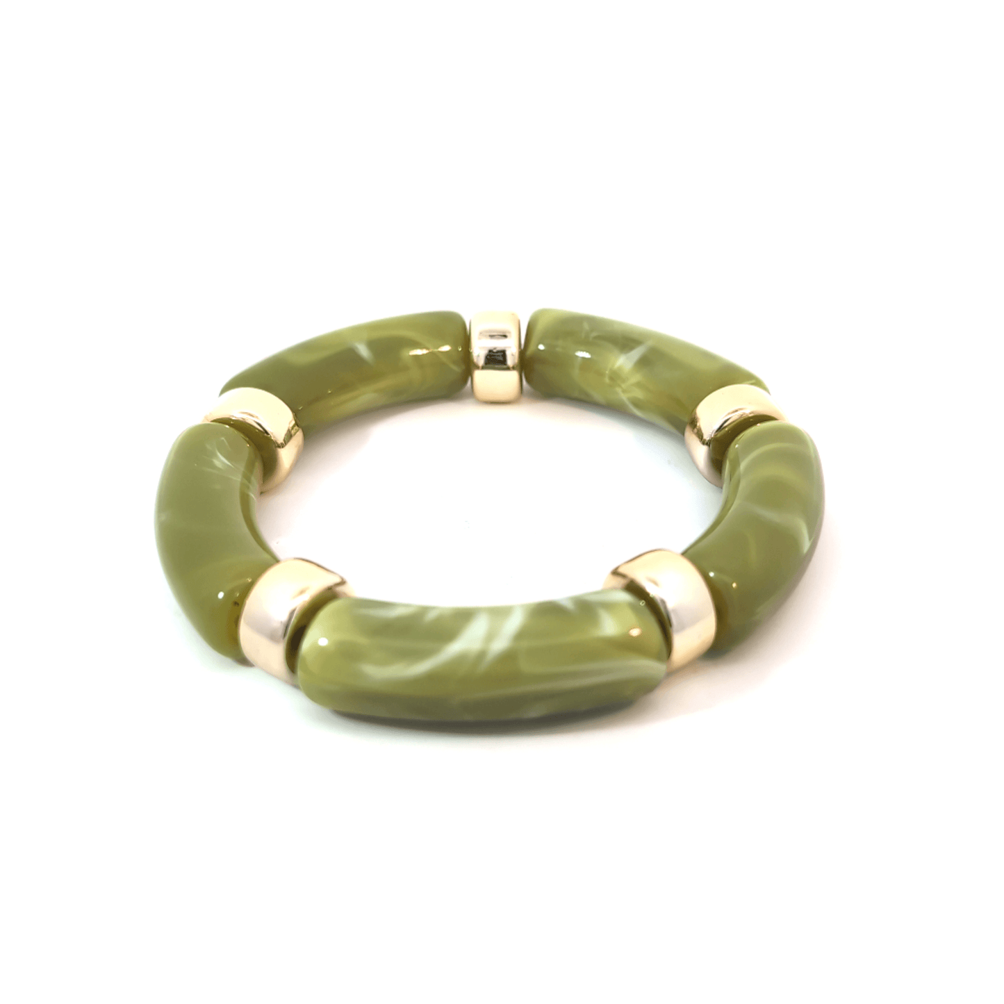 Olijf groene gouden gemarmerde tube armband