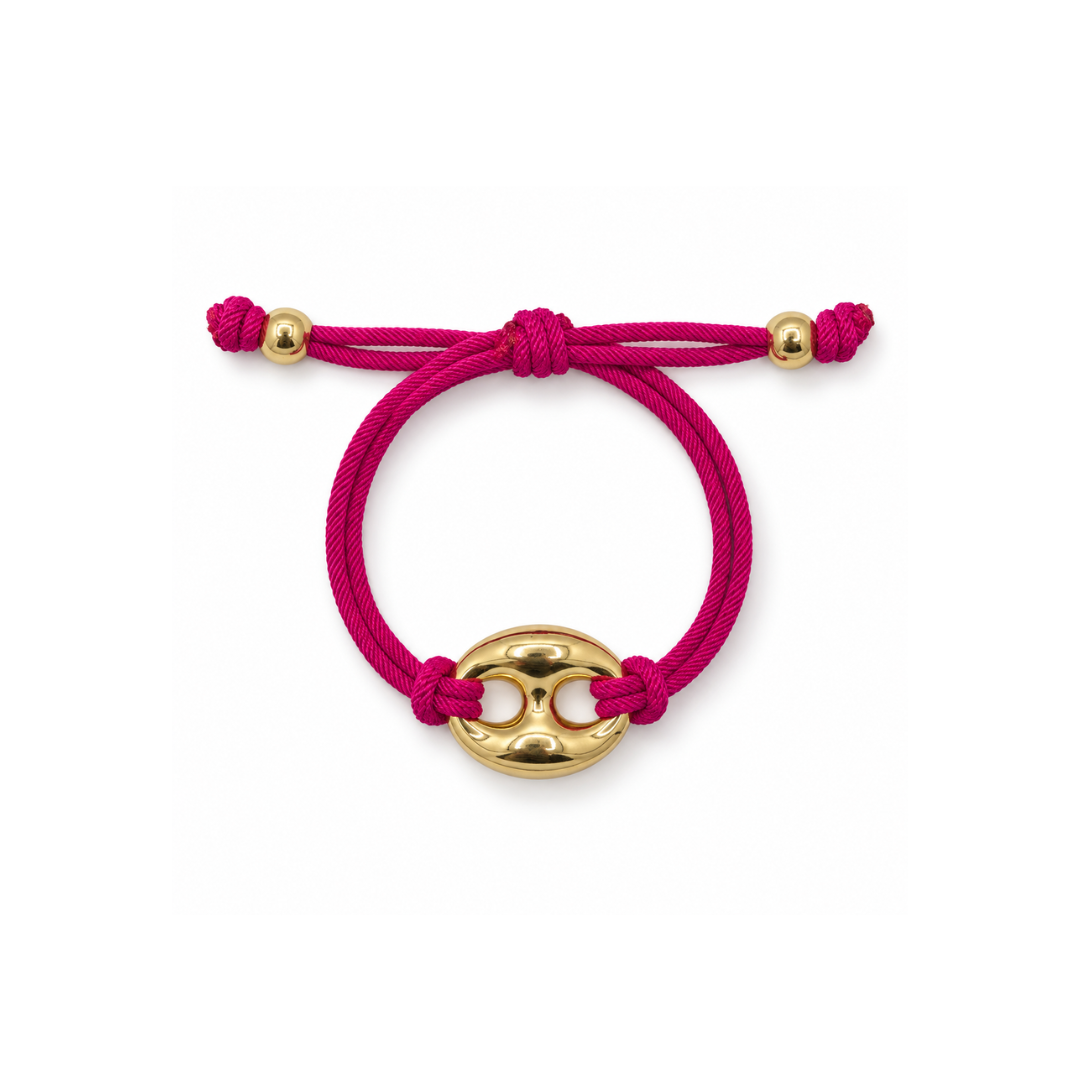 Fuchsia rope armband met gouden bean Casa Jadel